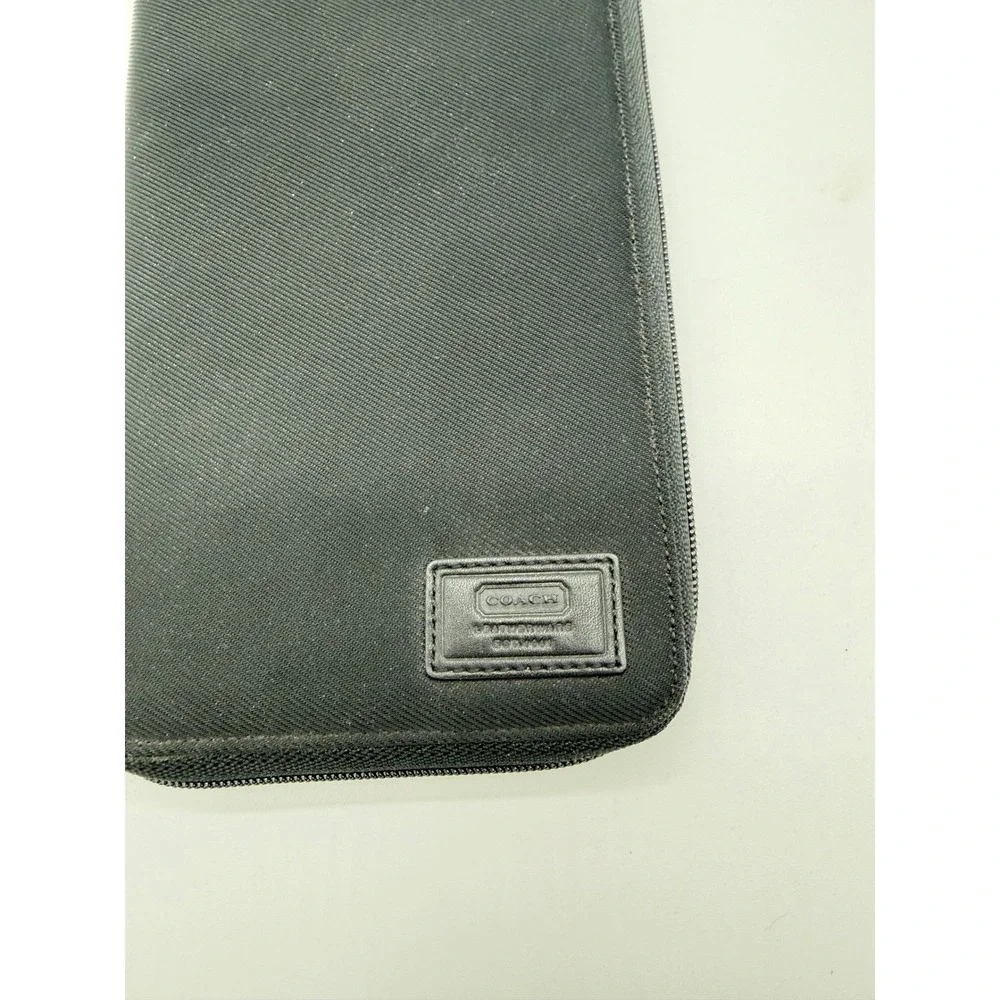 Coach Womens‎ Black Canvas Leather Zip Around Travel Wallet Passport Organizer